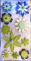 Stickers chipboards 3D fleurs blanc,bleu,vert